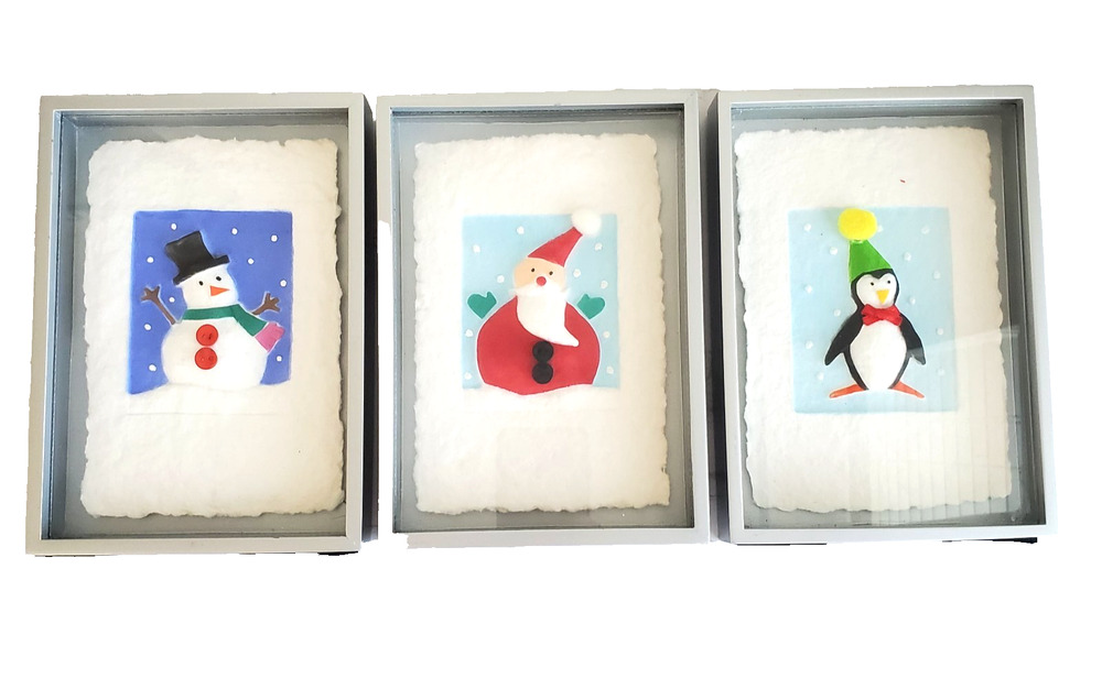 Vintage Holiday Gallery Christmas Santa Claus & Snowman Penguin Art 7X5 Photo